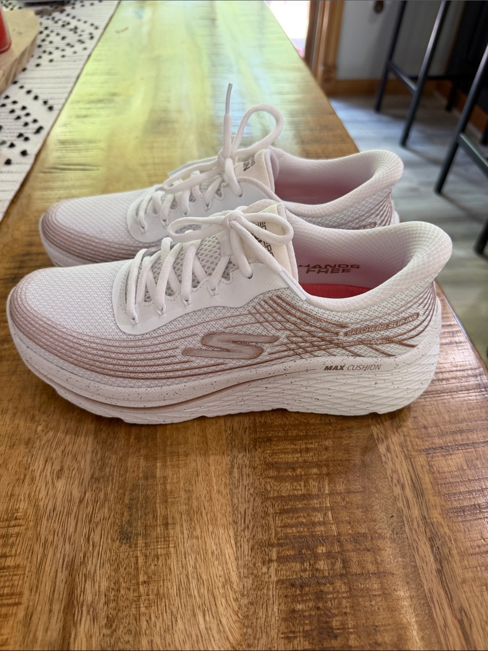 Skechers Women's White and Rose Gold Athletic Sneakers